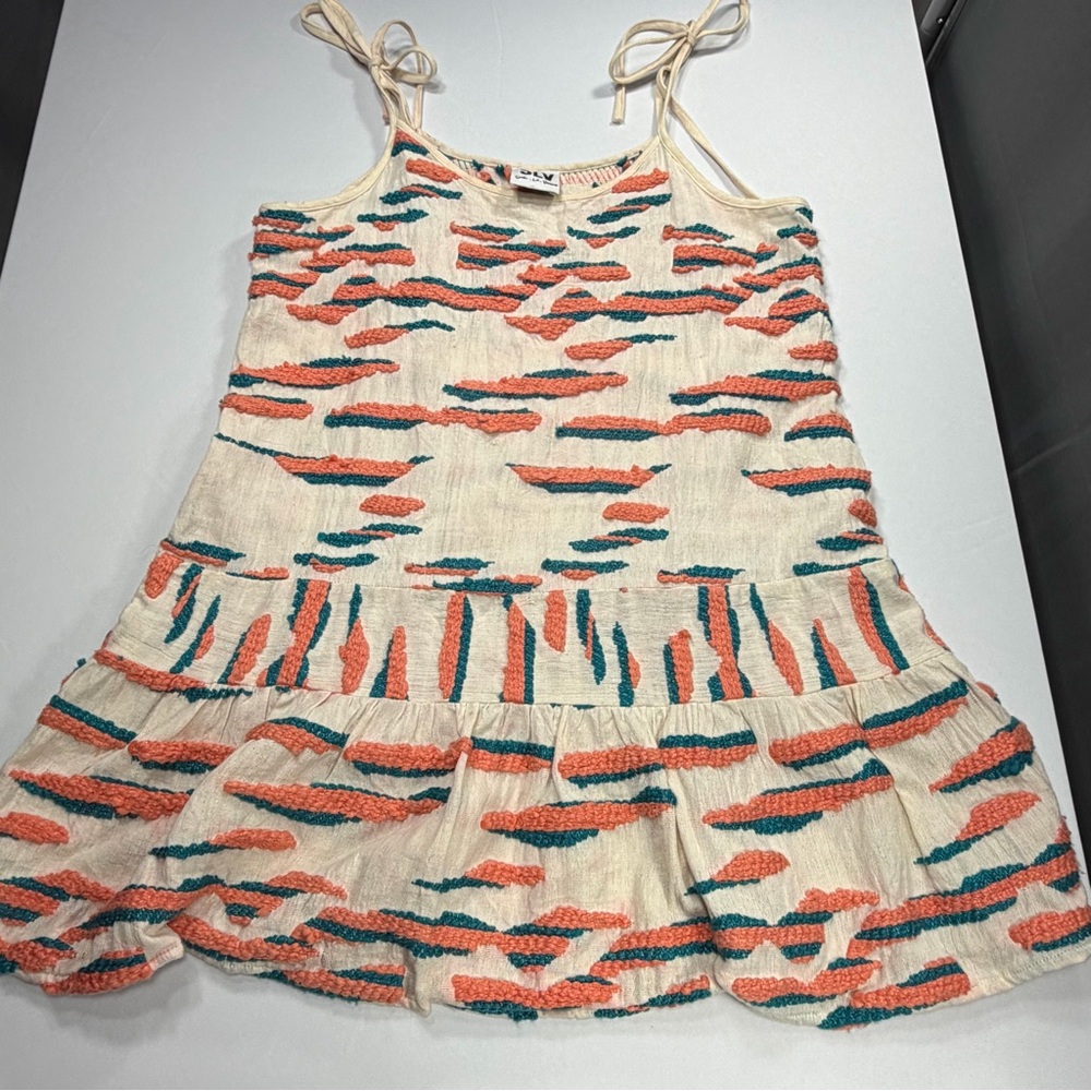 Sur La Vague Mini Dress Cream Orange Blue Womens Textured Tie Strap Boho